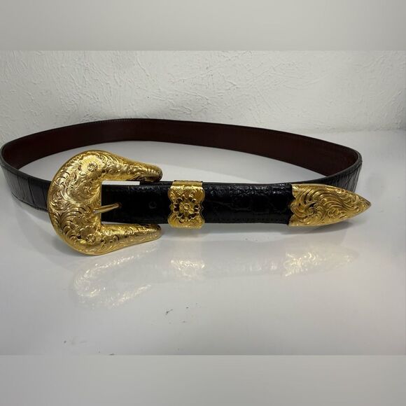 Vintage Chacon Black Alligator Belt Al Beres German Silver Buckle Size 36 main image 7